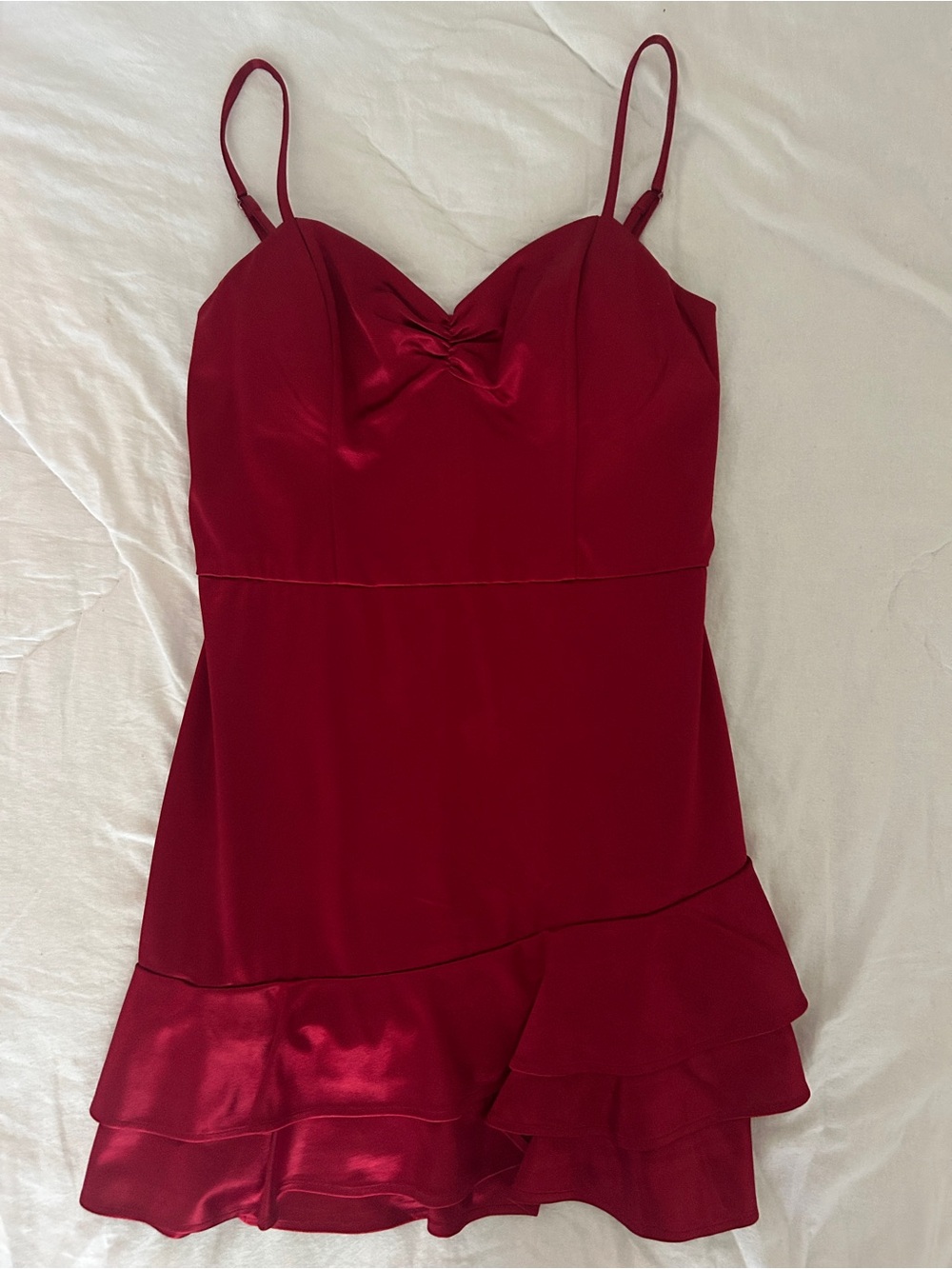 Red BCX silk satin mini dress with ruffles